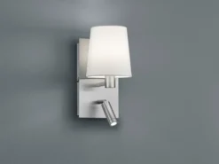 LED Wandleuchte Silber mit schwenkbarem Leselicht & Stoffschirm Weiß, Höhe 31cm