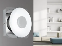 LED Wandleuchte SPACE Silber Chrom mit Glas, Höhe 14cm