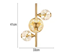 LED Wandleuchte VIRINA Gold mit Glaskugeln aus K9 Kristallen, Höhe 41cm