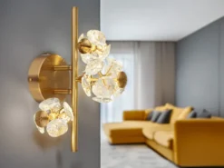 LED Wandleuchte VIRINA Gold mit Glaskugeln aus K9 Kristallen, Höhe 41cm