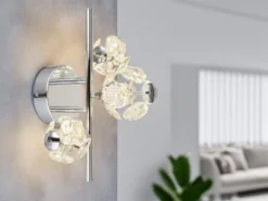 LED Wandleuchte VIRINA Silber Chrom mit Glaskugeln aus K9 Kristallen, Höhe 41cm