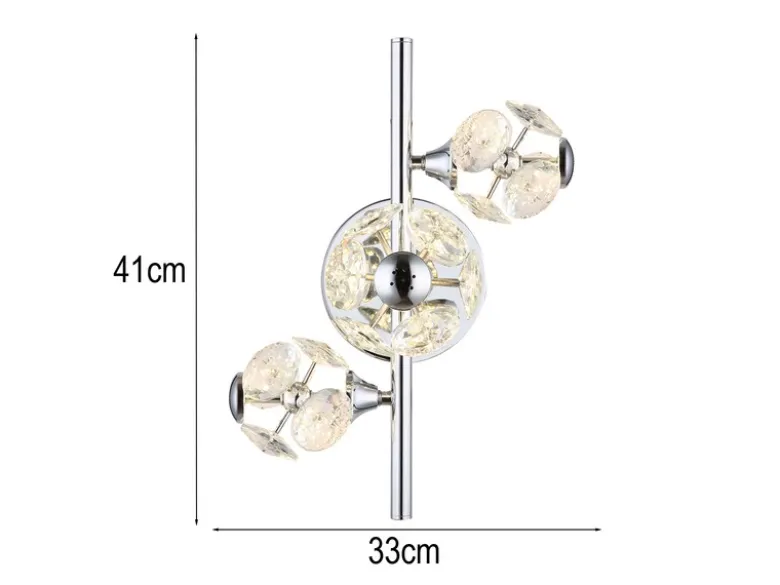 LED Wandleuchte VIRINA Silber Chrom mit Glaskugeln aus K9 Kristallen, Höhe 41cm