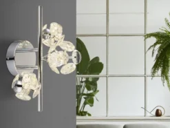 LED Wandleuchte VIRINA Silber Chrom mit Glaskugeln aus K9 Kristallen, Höhe 41cm