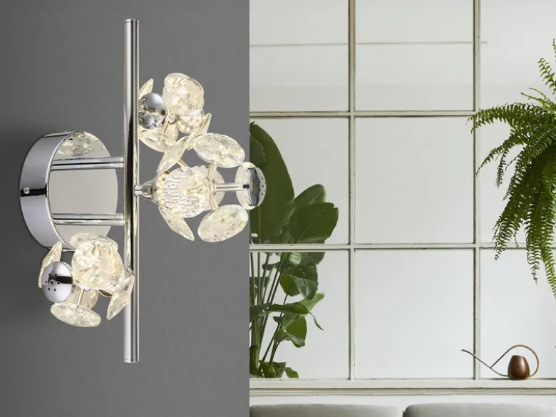 LED Wandleuchte VIRINA Silber Chrom mit Glaskugeln aus K9 Kristallen, Höhe 41cm