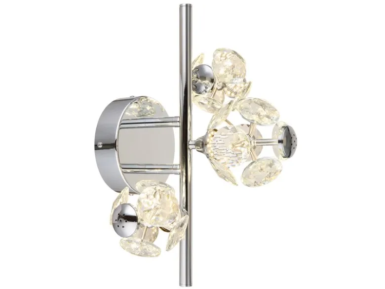 LED Wandleuchte VIRINA Silber Chrom mit Glaskugeln aus K9 Kristallen, Höhe 41cm