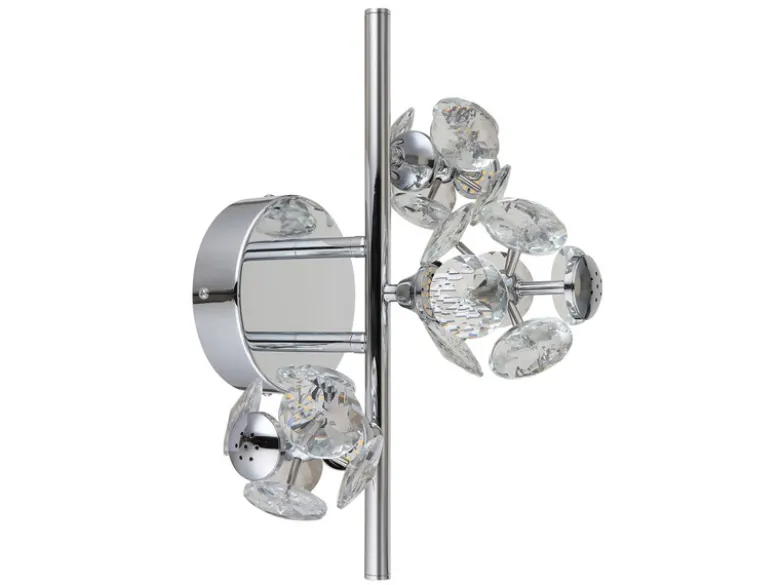 LED Wandleuchte VIRINA Silber Chrom mit Glaskugeln aus K9 Kristallen, Höhe 41cm