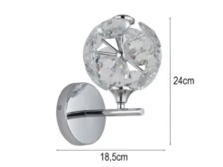 LED Wandleuchte VIRINA Silber Chrom mit Glaskugel aus K9 Kristallen, Höhe 24cm