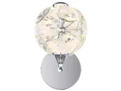 LED Wandleuchte VIRINA Silber Chrom mit Glaskugel aus K9 Kristallen, Höhe 24cm