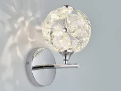 LED Wandleuchte VIRINA Silber Chrom mit Glaskugel aus K9 Kristallen, Höhe 24cm