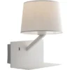LED Wandleuchte Weiß & Stoffschirm mit USB Ladefunktion & Ablage, Höhe 31cm