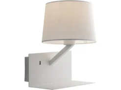 LED Wandleuchte Weiß & Stoffschirm mit USB Ladefunktion & Ablage, Höhe 31cm