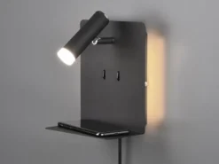 LED Wandspot ELEMENT Schwarz mit Schalter, Stecker & USB, Breite 16cm