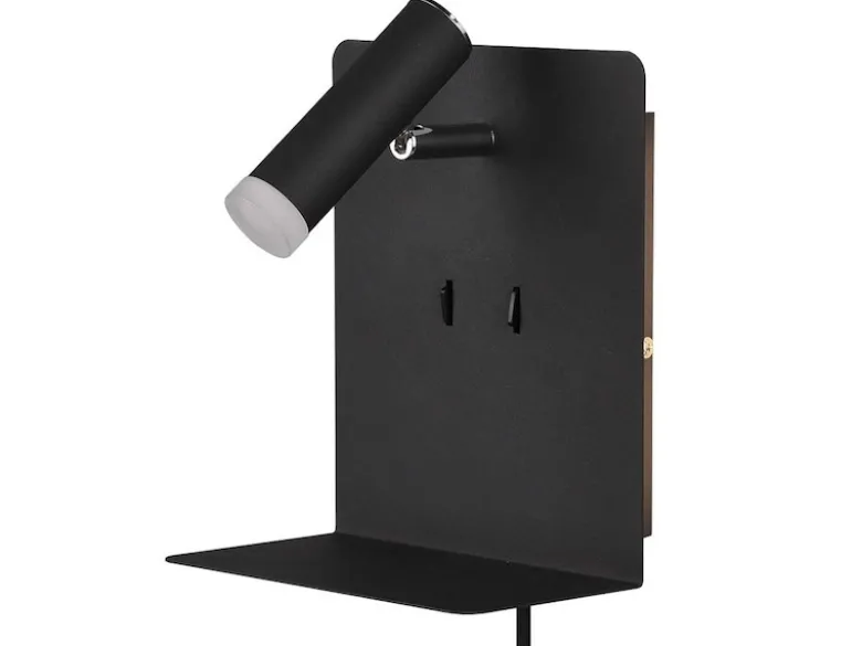 LED Wandspot ELEMENT Schwarz mit Schalter, Stecker & USB, Breite 16cm