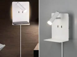LED Wandspot ELEMENT Weiß mit Schalter, Stecker, USB Ladefunktion, Breite 16cm