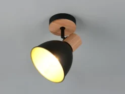 LED Wandstrahler aus Metall in Schwarz/Gold & Holzoptik, Höhe 19cm