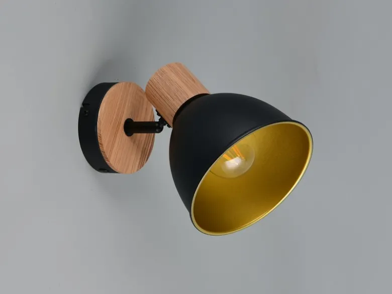 LED Wandstrahler aus Metall in Schwarz/Gold & Holzoptik, Höhe 19cm