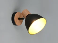 LED Wandstrahler aus Metall in Schwarz/Gold & Holzoptik, Höhe 19cm