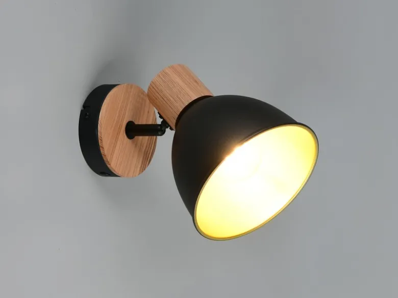 LED Wandstrahler aus Metall in Schwarz/Gold & Holzoptik, Höhe 19cm