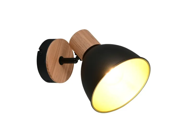 LED Wandstrahler aus Metall in Schwarz/Gold & Holzoptik, Höhe 19cm