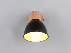 LED Wandstrahler aus Metall in Schwarz/Gold & Holzoptik, Höhe 19cm