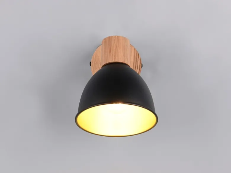 LED Wandstrahler aus Metall in Schwarz/Gold & Holzoptik, Höhe 19cm