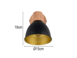 LED Wandstrahler aus Metall in Schwarz/Gold & Holzoptik, Höhe 19cm