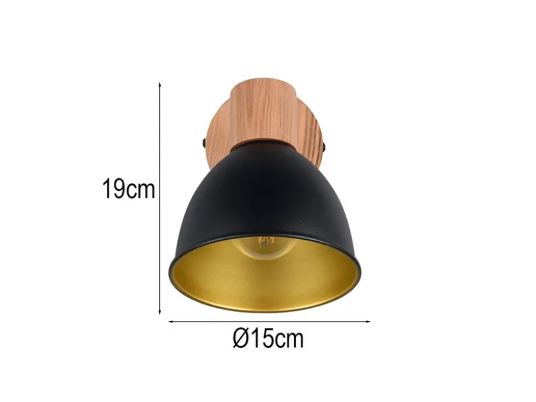 LED Wandstrahler aus Metall in Schwarz/Gold & Holzoptik, Höhe 19cm