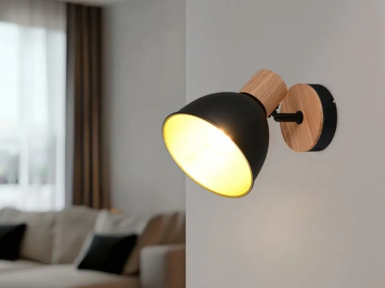 LED Wandstrahler aus Metall in Schwarz/Gold & Holzoptik, Höhe 19cm
