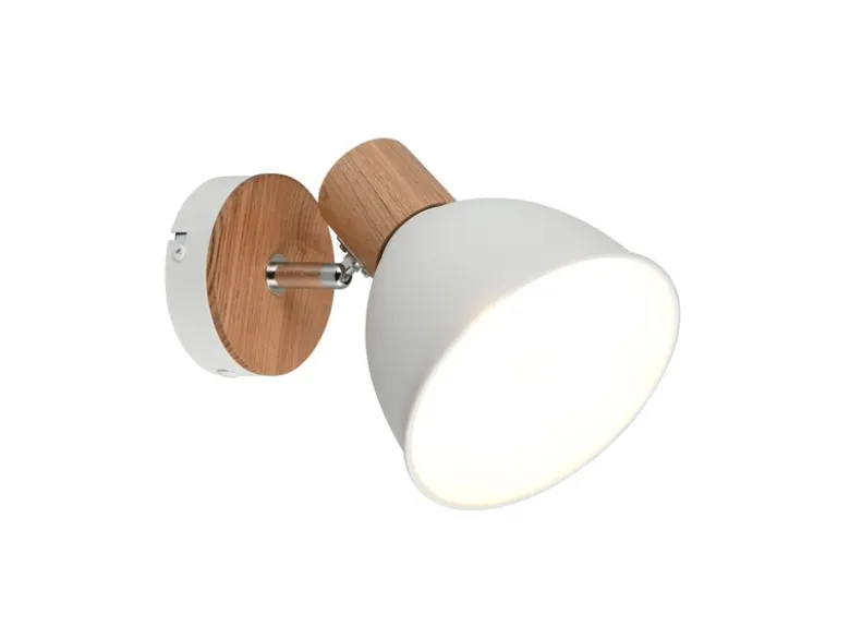 LED Wandstrahler aus Metall in Weiß & Holzoptik, Höhe 19cm