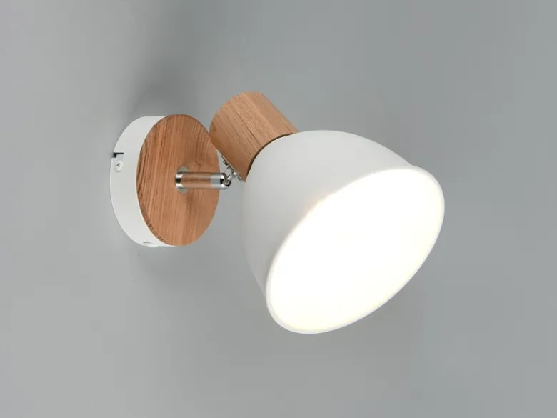 LED Wandstrahler aus Metall in Weiß & Holzoptik, Höhe 19cm