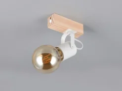 LED Wandstrahler aus Metall in Weiß mit Naturholz, Höhe 13cm