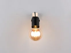 LED Wandstrahler aus Metall in Schwarz mit Naturholz, Höhe 13cm