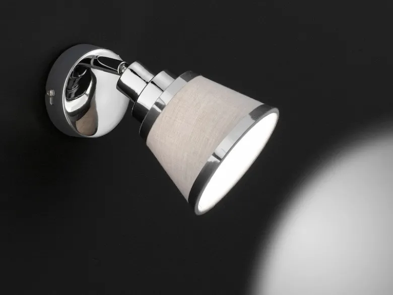 LED Wandstrahler Chrom glänzend mit Stoffschirm Grau, Breite 12cm