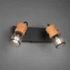 LED Wandstrahler 2-flammig mit Schalter, Schwarz & Holz, Breite 26cm