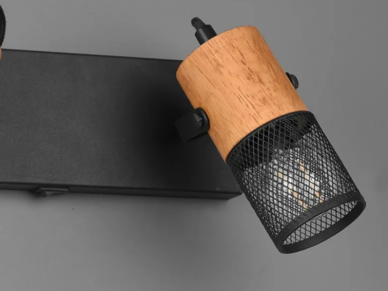 LED Wandstrahler 2-flammig mit Schalter, Schwarz & Holz, Breite 26cm