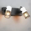 LED Wandstrahler 2-flammig mit Schalter, Schwarz & Holz Weiß, Breite 26cm