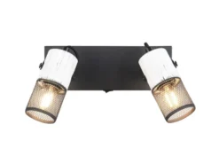LED Wandstrahler 2-flammig mit Schalter, Schwarz & Holz Weiß, Breite 26cm