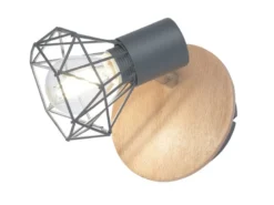 LED Wandstrahler Gitterlampe Grau / Holz mit Schalter, Breite 11cm