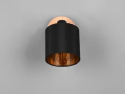 LED Wandstrahler Holzoptik mit Stoffschirm Schwarz / Gold, Breite 12cm