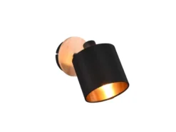 LED Wandstrahler Holzoptik mit Stoffschirm Schwarz / Gold, Breite 12cm