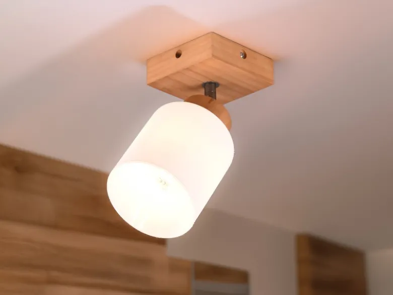 LED Wandstrahler Korpus Holz & Glasschirm Weiß, Breite 10cm