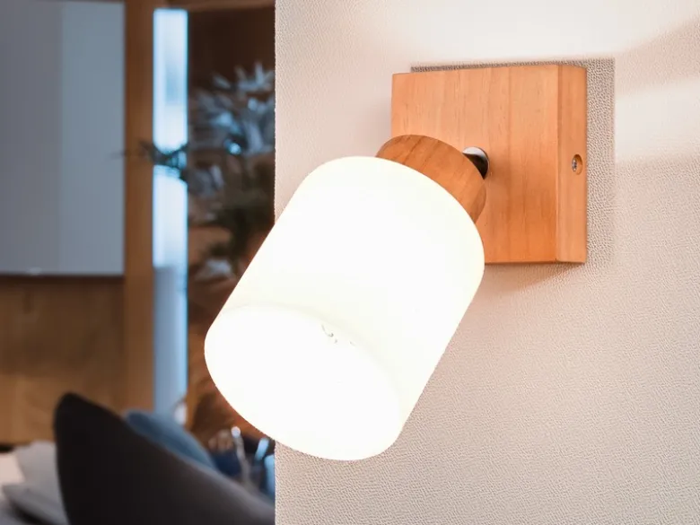 LED Wandstrahler Korpus Holz & Glasschirm Weiß, Breite 10cm
