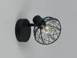 LED Wandstrahler Metall Schwarz mit Drahtgeflecht Lampenschirm, Höhe 14cm