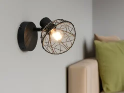 LED Wandstrahler Metall Schwarz mit Drahtgeflecht Lampenschirm, Höhe 14cm