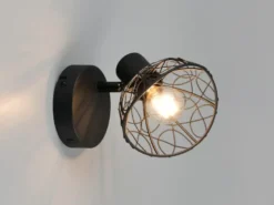 LED Wandstrahler Metall Schwarz mit Drahtgeflecht Lampenschirm, Höhe 14cm