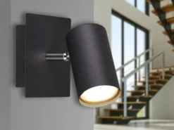LED Wandstrahler Metall Schwarz mit schwenkbarem Spot, Breite 12cm
