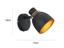 LED Wandstrahler Metall Schwarz Gold mit Drahtgeflecht, Breite 10cm