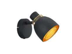 LED Wandstrahler Metall Schwarz Gold mit Drahtgeflecht, Breite 10cm