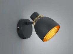 LED Wandstrahler Metall Schwarz Gold mit Drahtgeflecht, Breite 10cm
