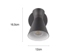 LED Wandstrahler Metall Schwarz mit Schalter & Stecker, Breite 12cm